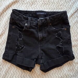 Aeropostale High Rise Midi Black Distressed Ripped Jean Shorts Size 0